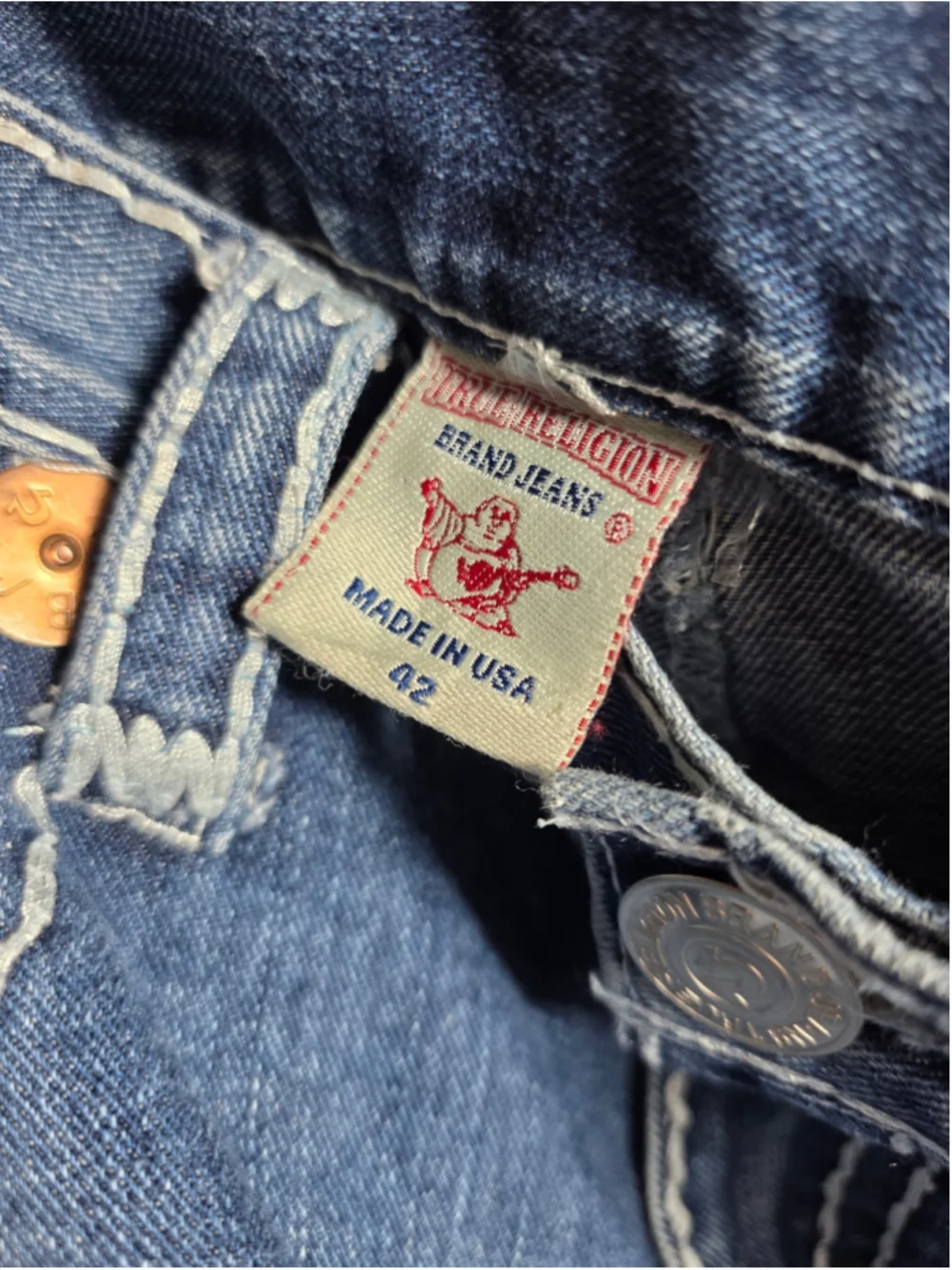 Men's True Religion Straight Jeans Waist 42 Blue White Designer preppy trendy